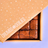 Classic Brownie with shiny crackly top in a Crumbs & Doilies branded box, ready for next day UK delivery.